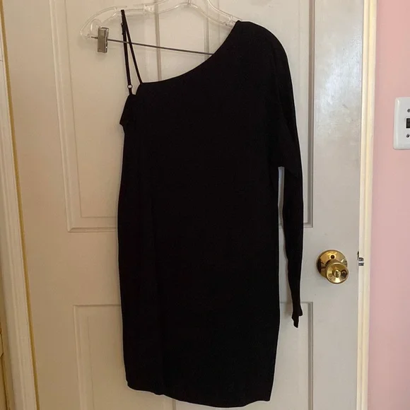 navy blue dress for baby girl Asymmetric Long-Sleeve Mini Dress - Black/Floral main image 0